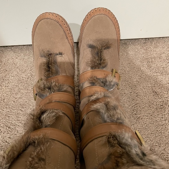Tory Burch Jaden Genuine Rabbit Fur Lined Leather Moccasin Boots - Picture 6 of 7